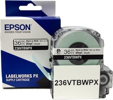 Epson LABELWORKS 236VTBWPX Black on White 1 1/2" (36mm) Vinyl Label Tape