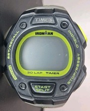 Timex Mens Ironman Triathlon Indiglo 30-Lap Digital Watch Grey Black Green WORKS