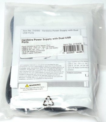 QUALCOMM PROCLIP MODEL IP1325 216406 Quick Charge 3.0 Hardwire Power Supply