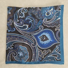Cremieux Pocket Square Blue Black Paisley Silk Pochette Formal Classic New 35