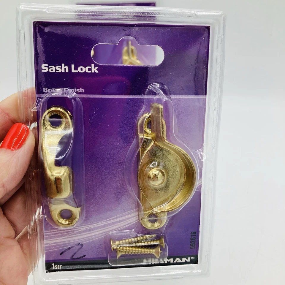 2 VTG Brass Finish Crescent Sash Locks Screws Double Hung Windows New Old Stock - Image 2 of 4