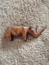 Vintage 10" Carved Wooden Rhino Figurine / Animal Collectible / Ornament