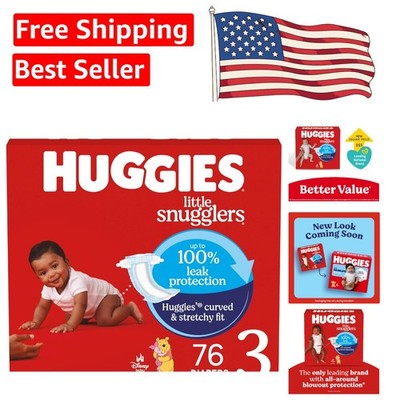 Huggies Size 3 Little Snugglers Diapers, 76 Count - Ultimate Leak Protection