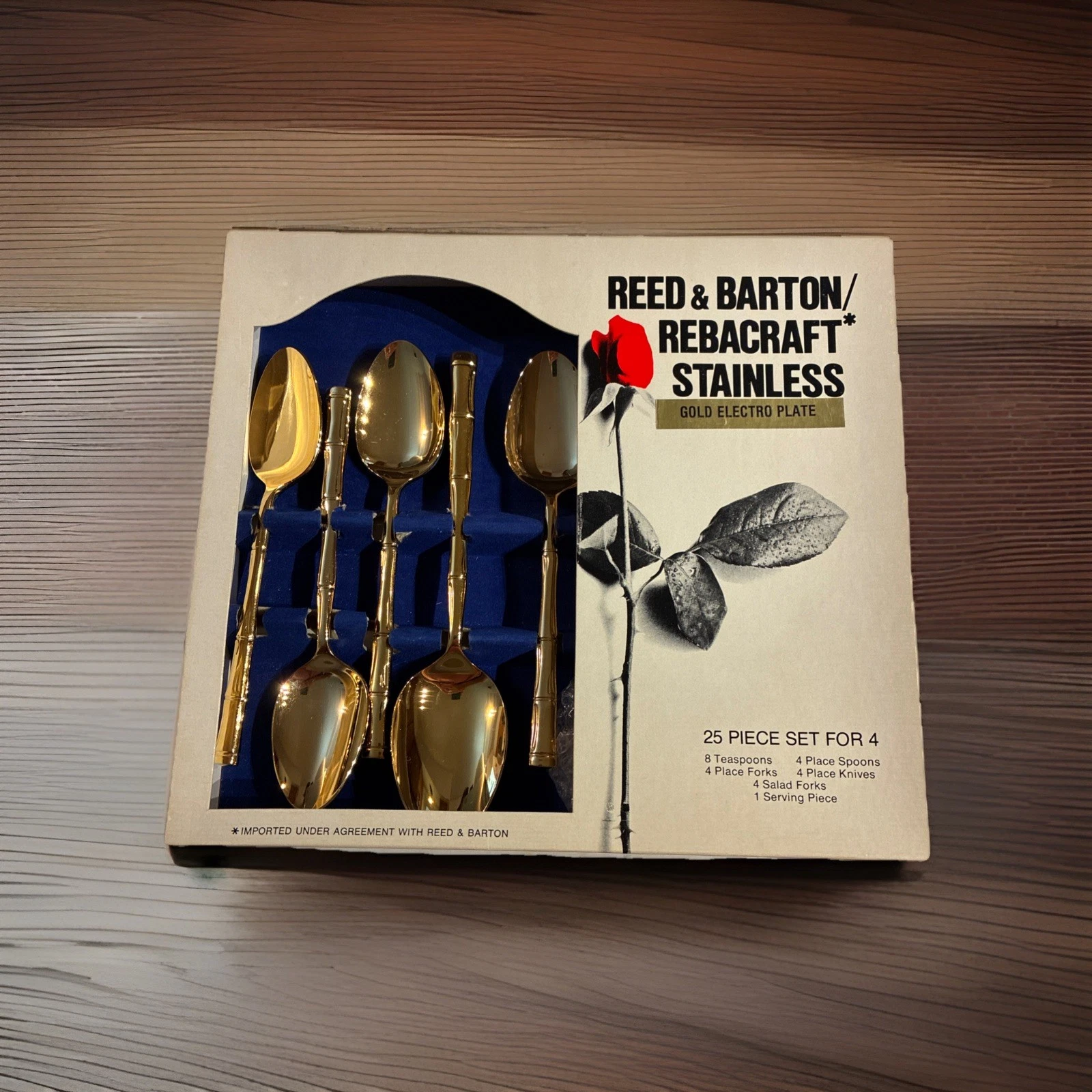 Reed and Barton Vintage Bamboo Gold Electroplated Stainless Steel 25 Piece