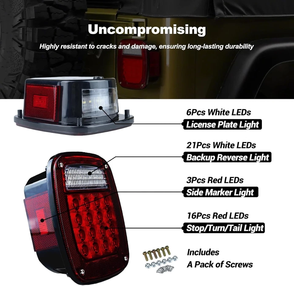 Tail Lights Assembly 1979-2006 Jeep Wrangler TJ YJ CJ5 CJ7 Red Rear Combination — 第 4/4 张图片