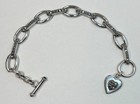 Vintage Sterling Silver Marcasite MOP & Amethyst Heart Charm Bracelet 7” — photo 1