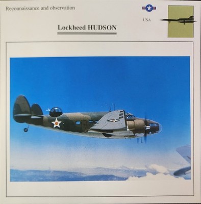 Hudson Lockheed Plane Picture Vtg Original Aircraft Info Detail Collector Card 