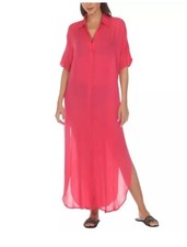 Raviya Women's Button-Down Maxi Dress Cover-Up (Raspberry, Medium)