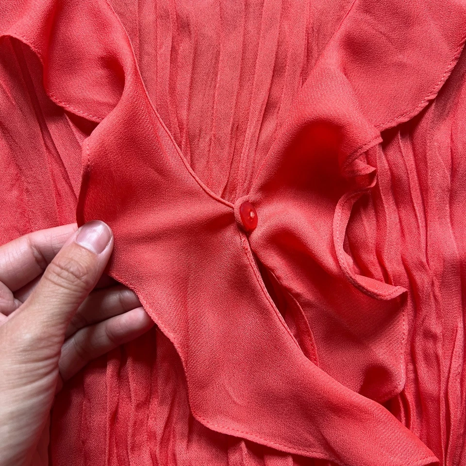 Antigo Y2K Sunny Leigh Top Coral Rosa Enrugado Fita de Babados Fada Feminino Retrô - Imagem 3 de 4