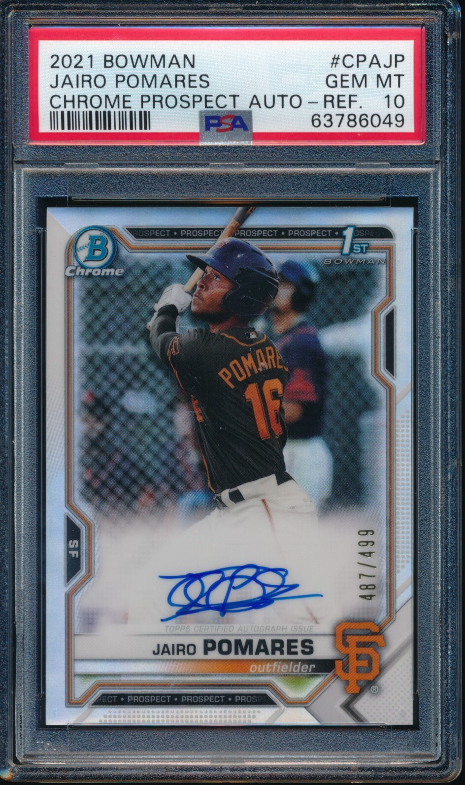 PSA 10 JAIRO POMARES AUTO 1st 2021 Bowman Chrome REFRACTOR #/499 RC GEM MINT