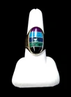 Vintage Mexico Turquoise & Other Multi Gemstone Inlaid .925 Sterling Silver Ring
