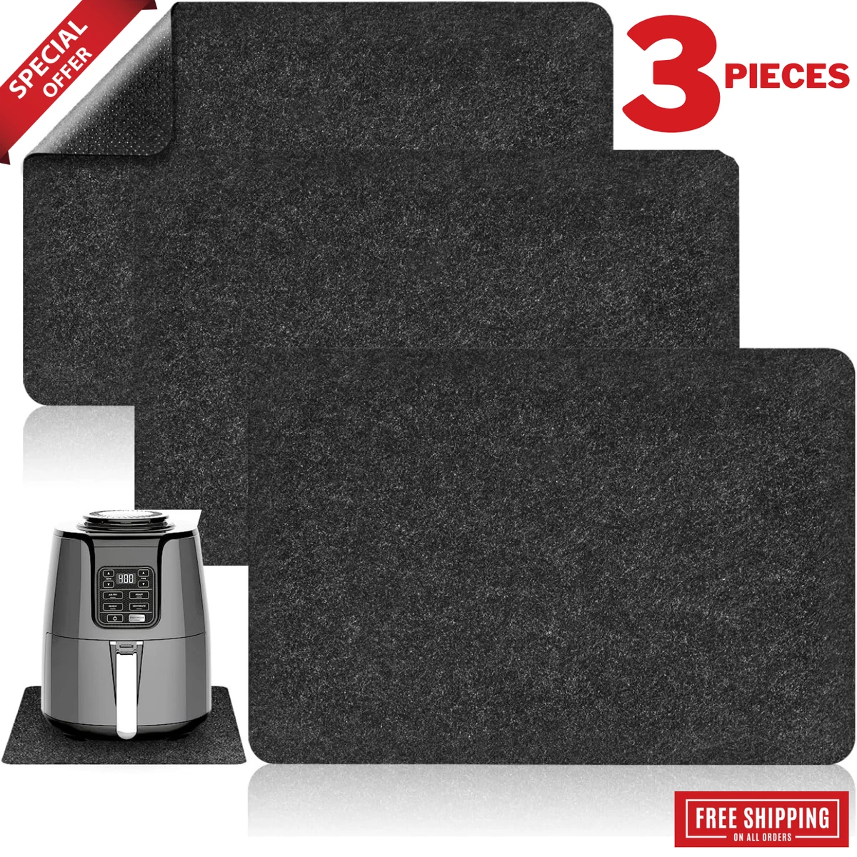 3 Pcs Heat Resistant Mat for Air Fryer, Coffee Maker, Mixer, Toaster