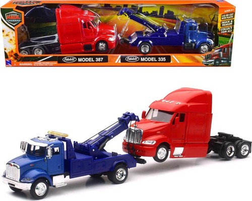 Peterbilt Model 335 Tow Truck Blue and Peterbilt Model 387 Cab Red 1:43 New Ray - Picture 3 of 12