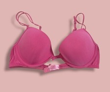 Victoria Secret Vtg 2005 Balconette Bra Black Pink Stitch 2nd Skin Satin 36B