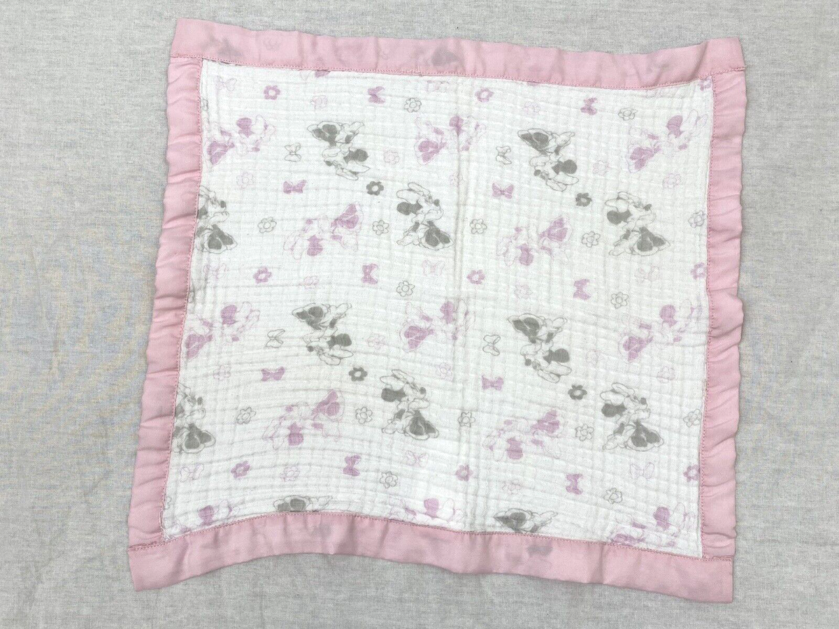 Disney Baby Blanket Minnie Mouse Flower Muslin Pink Gray White 16
