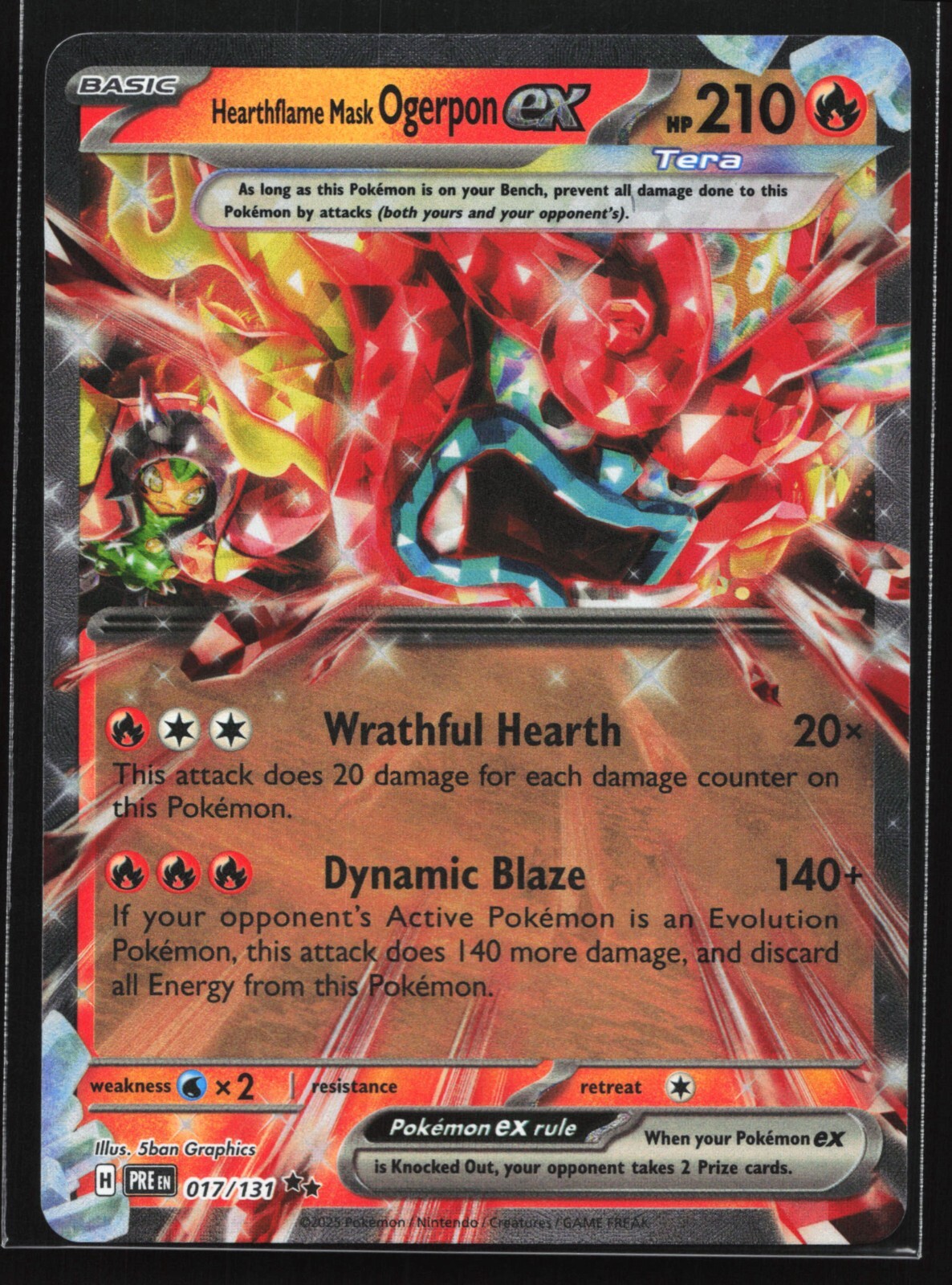 Pokemon Hearthflame Mask Ogerpon ex 017/131 Prismatic Evolutions Double Rare NM