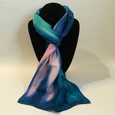 Hand Painted Silk Scarf Mint Green Bubblegum Pink Blue Unique Rectangle New Gift