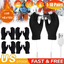 Electric Touchscreen USB Heated Gloves Winter Thermal Ski Snow Hand Warmer Lot