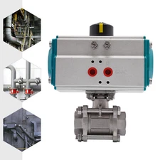 1" Inch NPT Pneumatic Air Actuated Stainless 3 Pieces Ball Valve Single Acting