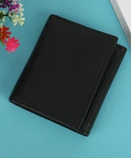 Leatherboss Genuine Leather Men Wallet Trifold with Outside Window, Black