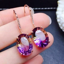 Handmade Drop Cut Watermelon Bi Color Tourmaline Gemstone Silver Dangle Earrings