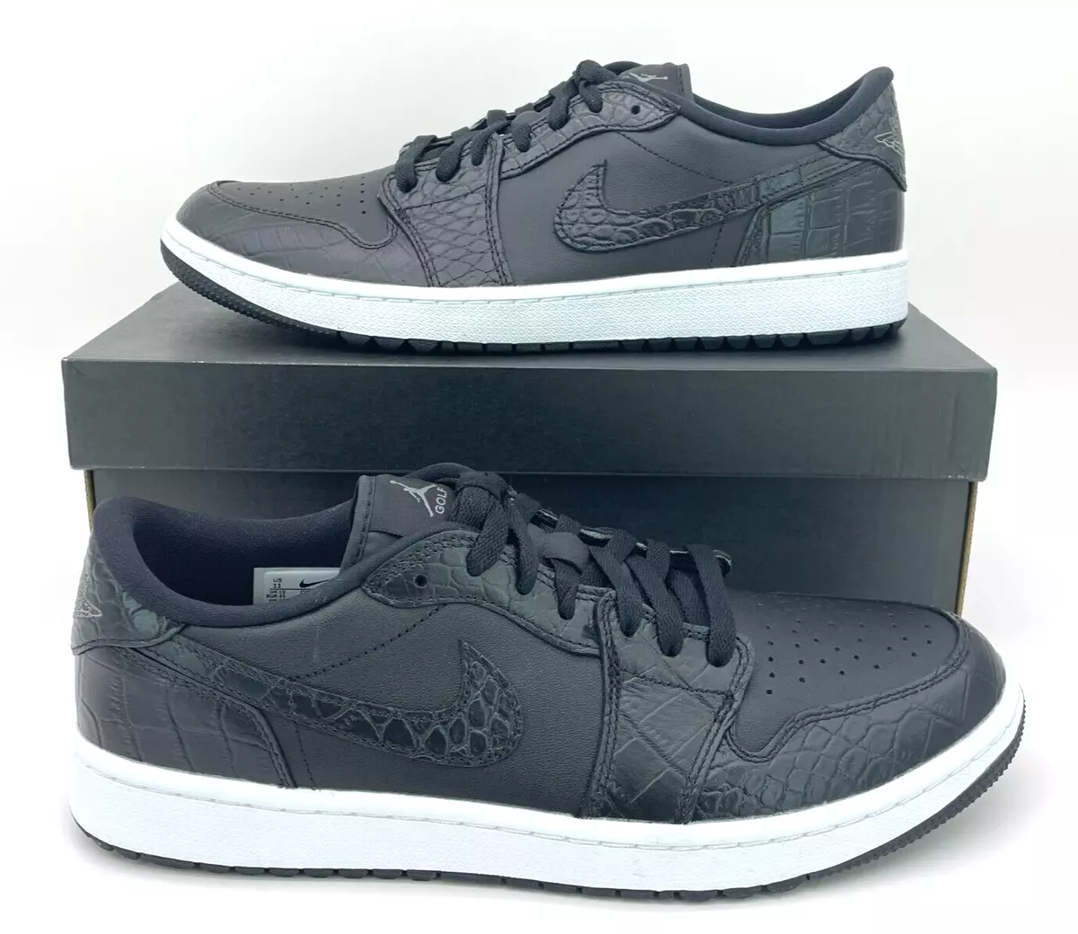 Nike Air Jordan Retro 1 Low G Golf Black Croc Skin Mens Size 11