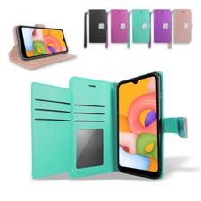 Funda tipo folio de cuero billetera doble para Straight Talk Samsung Galaxy A01 (S111DL)