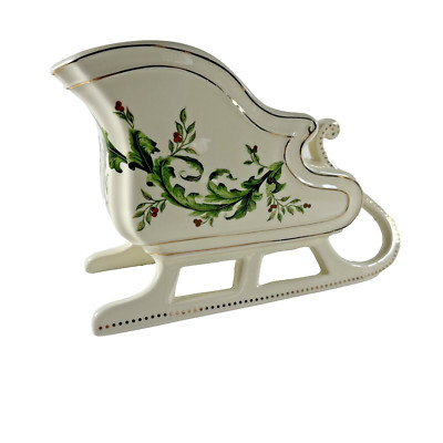 NEW OLD STOCK Porcelain Christmas Sleigh FTD Holiday Decor Planter Candy Dish