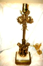 ITALIAN TOLE GILT LAMP ROSES FLOWERS CHERUBS MARBLE FILIGREE HOLLYWOOD REGENCY