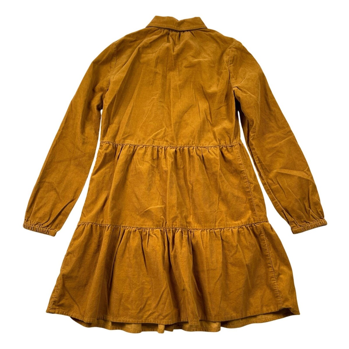 J Crew Factory Shirt Dress Women 2P Brown Tan Corduroy Tiered Cotton Long  Sleeve