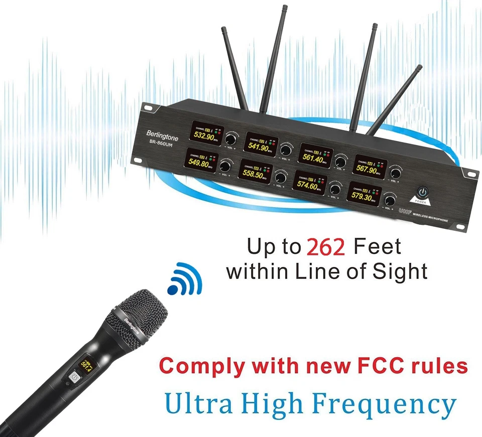 Berlingtone 8-Channel UHF Wireless Microphone System 8 Fixed Frequency Channel - Image 3 of 4