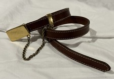 Vintage DKNY Brown Leather Skinny Belt With Brass Chain Detail Size Small Italy