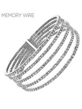 Open Cuff Pave Rhinestone Memory Silver Tone Bracelet Women Fashion Jewelry