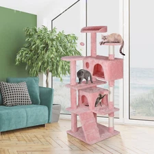 55'' Cat Tree Condo Multi-Level Cat Scratching Post Safety with Danging Ball