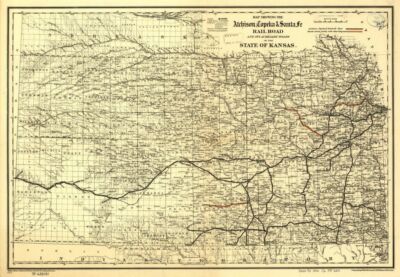 16'' x 24'' Map of 1886 showing the Atchison, Topeka & Santa Fé Rail Road