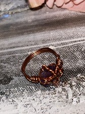 Copper Ring With Amethyst Crystal Hand-Made