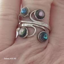 Vtg.Sterling Silver ABALONE SHELL RETRO RING- SZ8