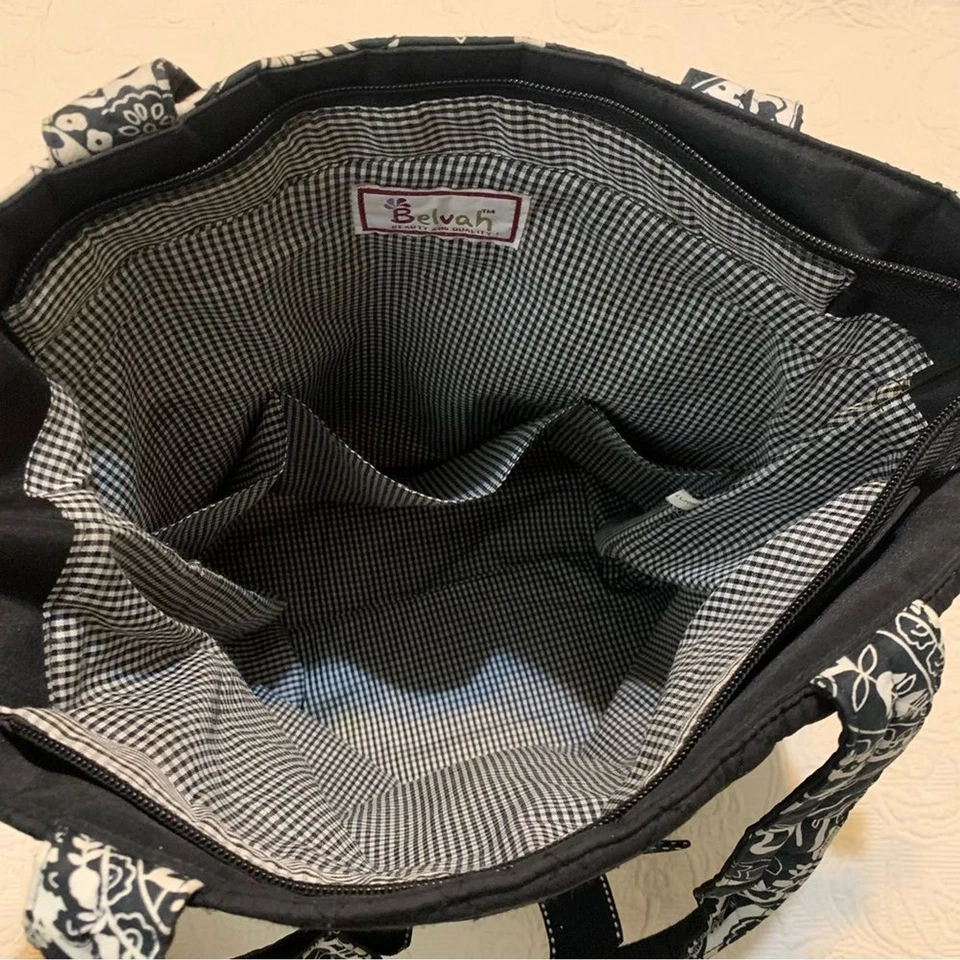 Belvah Black & White Floral Paisley Patterned Soft Quilted Book Tote Bag - Image 4 of 4