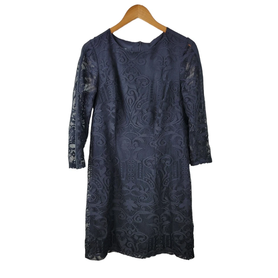 Vestido AGB Talla 14 Fiesta Encaje Gótico Alt Forrado Negro LBD Mujer Manga Larga Clásico Foto 2 de 4