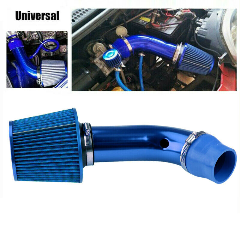 76mm Blue Car Cold Air Intake Filter Induction Kit Pipe Power Flow Hose System