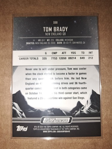 2023 Topps Composite Tom Brady Midnight Refractor #330 New England Patriots - Imagen 2 de 2