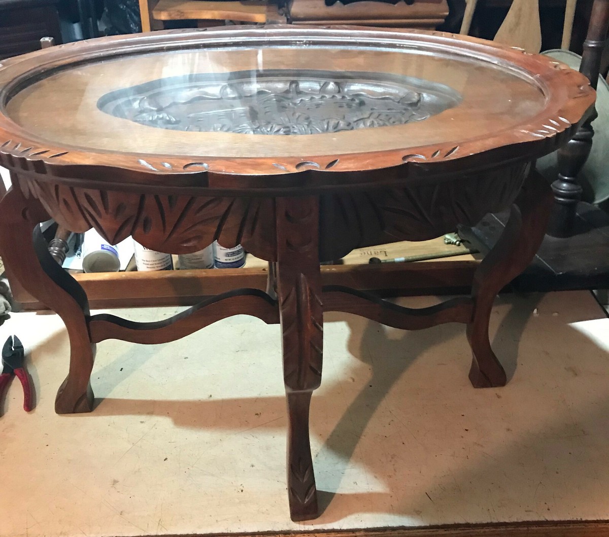 Mid Century Walnut Carved Castle Scene Coffee Table (CT209) | eBay