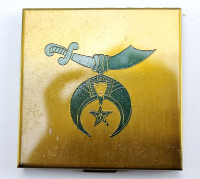 Vintage Shriner Masonic Womens Gold Tone Powder Mirror Compact 