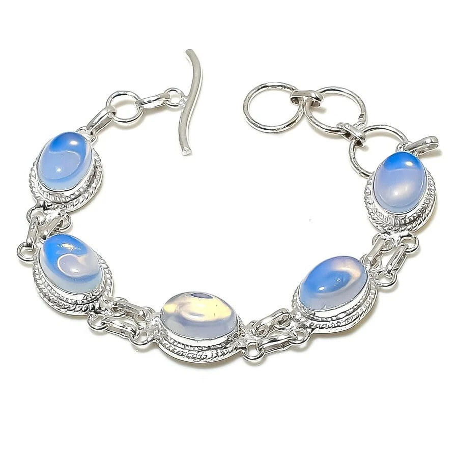 VALENTINO Bracciale in argento sterling 925 fatto a mano con pietre preziose opalite di fuoco misura 7 8''