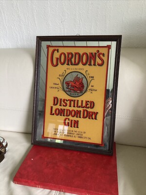Gordon´s Distilled London Dry Gin Spiegel Werbeartikel Vintage 40x30  Holzrahmen
