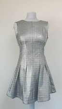 TOPSHOP ARGENT Robe Patineuse Metalic Party Y2K Plissé Sans Manches Taille 8