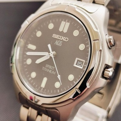 Seiko 5M22-6B40 Titanium Watch AGS Spirit 34mm Date Authentic Limited