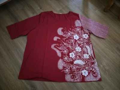 Damen Strech T-Shirt  - Rot  / Weiß  / Gr. 56