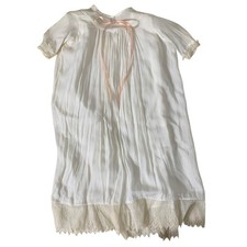 Victorian Child's Off-White Pleated Christening Gown Dress Lace Trim  Slip, Hat
