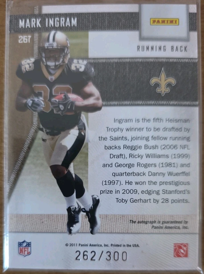 2011 PANINI THREADS ROOKIE CLASS /300 MARCA INGRAMA RC LETRA I PATCH AUTO - Imagem 2 de 2